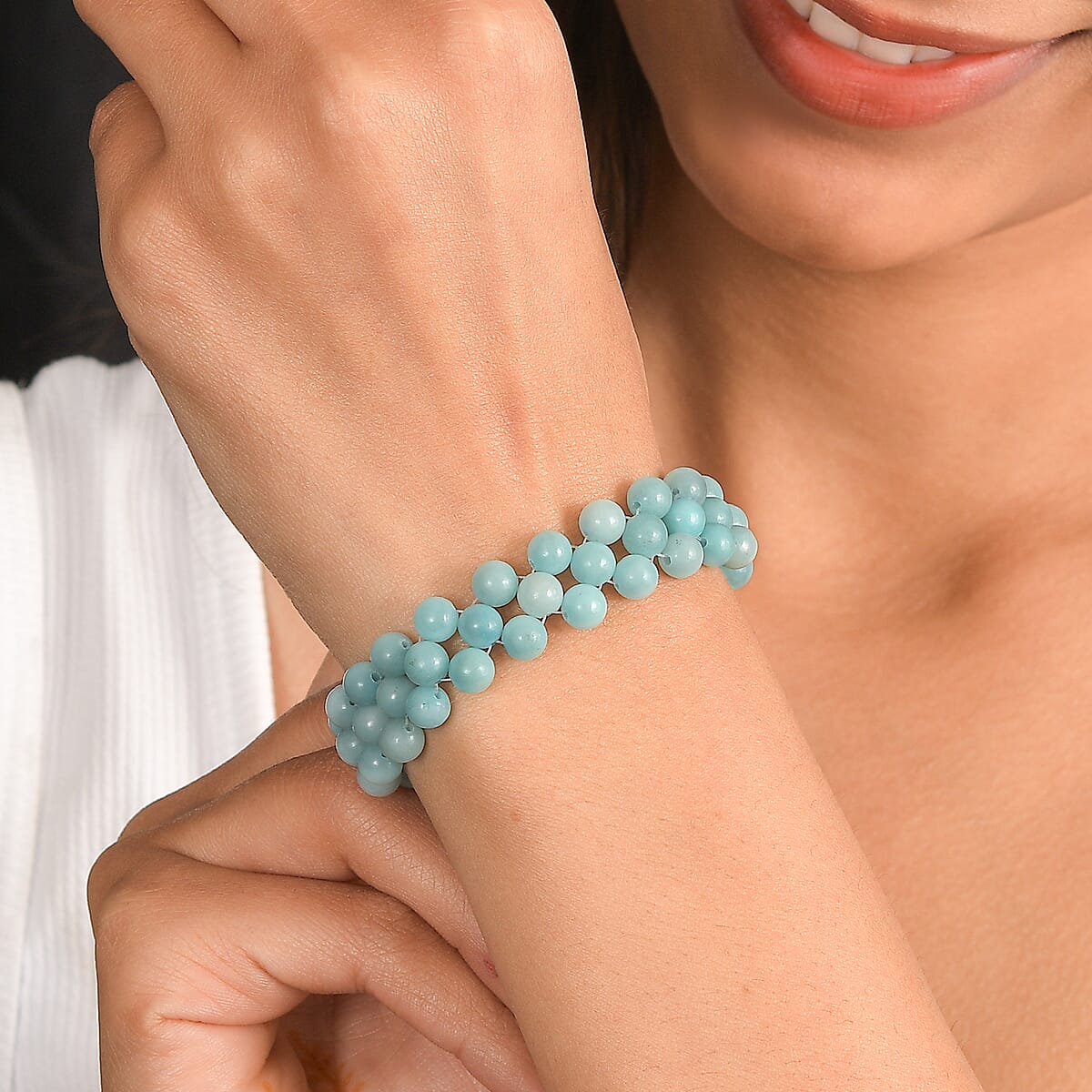 EverTrue Amazonite Beaded Bracelet in Stainless Steel (7.25-9.25In) 95.00 ctw image number 2