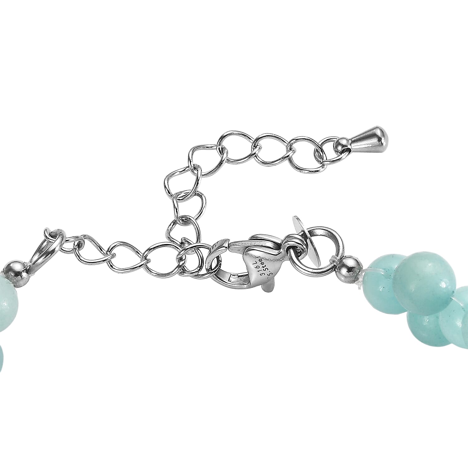 EverTrue Amazonite 95.00 ctw Beaded Bracelet in Stainless Steel (7.25-9.25In)