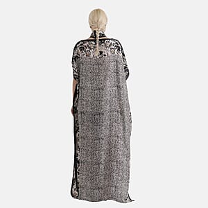 La Marey 3 pcs Black and White Leopard Print Kaftan with Scarf and Metal Buckle