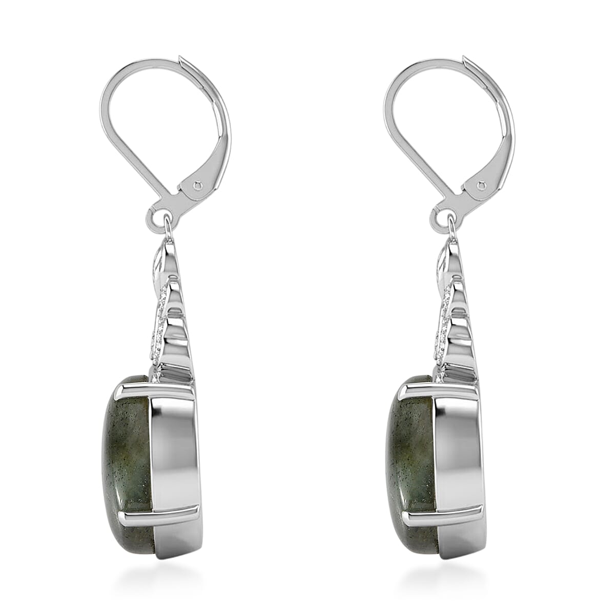 EverTrue Malagasy Labradorite 14.00 ctw Lever Back Earrings in Stainless Steel