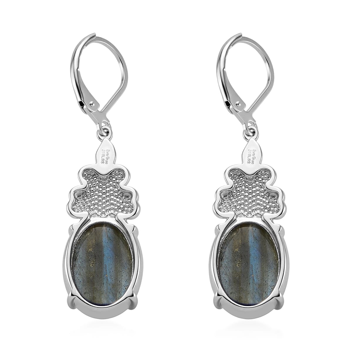 EverTrue Malagasy Labradorite 14.00 ctw Lever Back Earrings in Stainless Steel