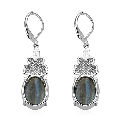 EverTrue Malagasy Labradorite 14.00 ctw Lever Back Earrings in Stainless Steel