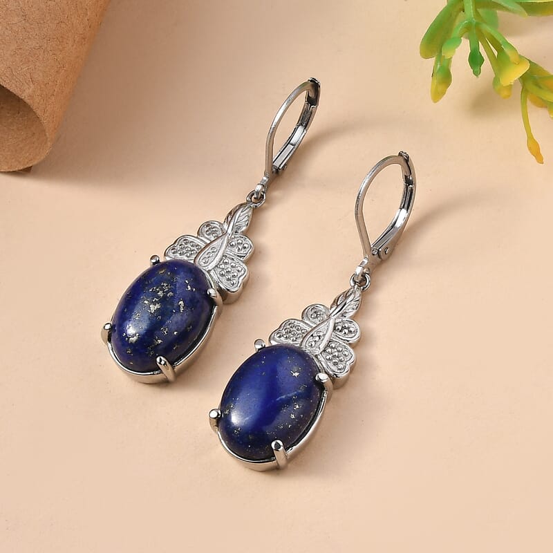 EverTrue Lapis Lazuli 13.70 ctw Lever Back Earrings in Stainless Steel