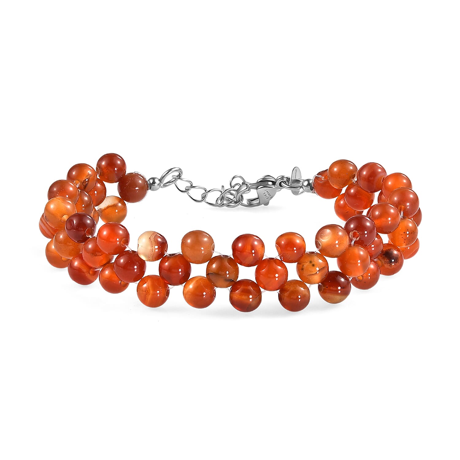 EverTrue Carnelian 80.00 ctw Beaded Bracelet in Stainless Steel (7.25-9.25In)