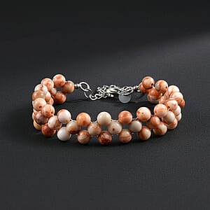 EverTrue Pink Web Jasper 85.00 ctw Beaded Bracelet in Stainless Steel (7.25-9.25In)