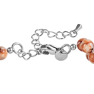 EverTrue Pink Web Jasper 85.00 ctw Beaded Bracelet in Stainless Steel (7.25-9.25In)