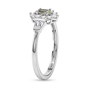 D'Joy Narsipatnam Alexandrite and Moissanite 0.60 ctw Royal Glow Halo Ring in Rhodium Over Sterling Silver (Size 10.0)