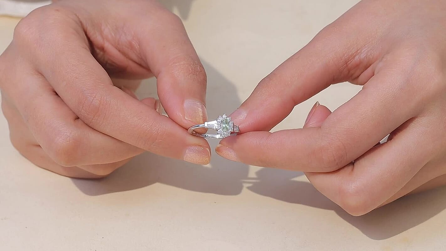 D'Joy Narsipatnam Alexandrite, Moissanite Ring in Rhodium Over Sterling Silver (Size 10.0) 0.60 ctw