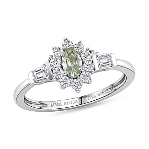 D'Joy Narsipatnam Alexandrite and Moissanite 0.60 ctw Royal Glow Halo Ring in Rhodium Over Sterling Silver (Size 7.0)