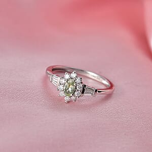 D'Joy Narsipatnam Alexandrite and Moissanite 0.60 ctw Royal Glow Halo Ring in Rhodium Over Sterling Silver (Size 7.0)