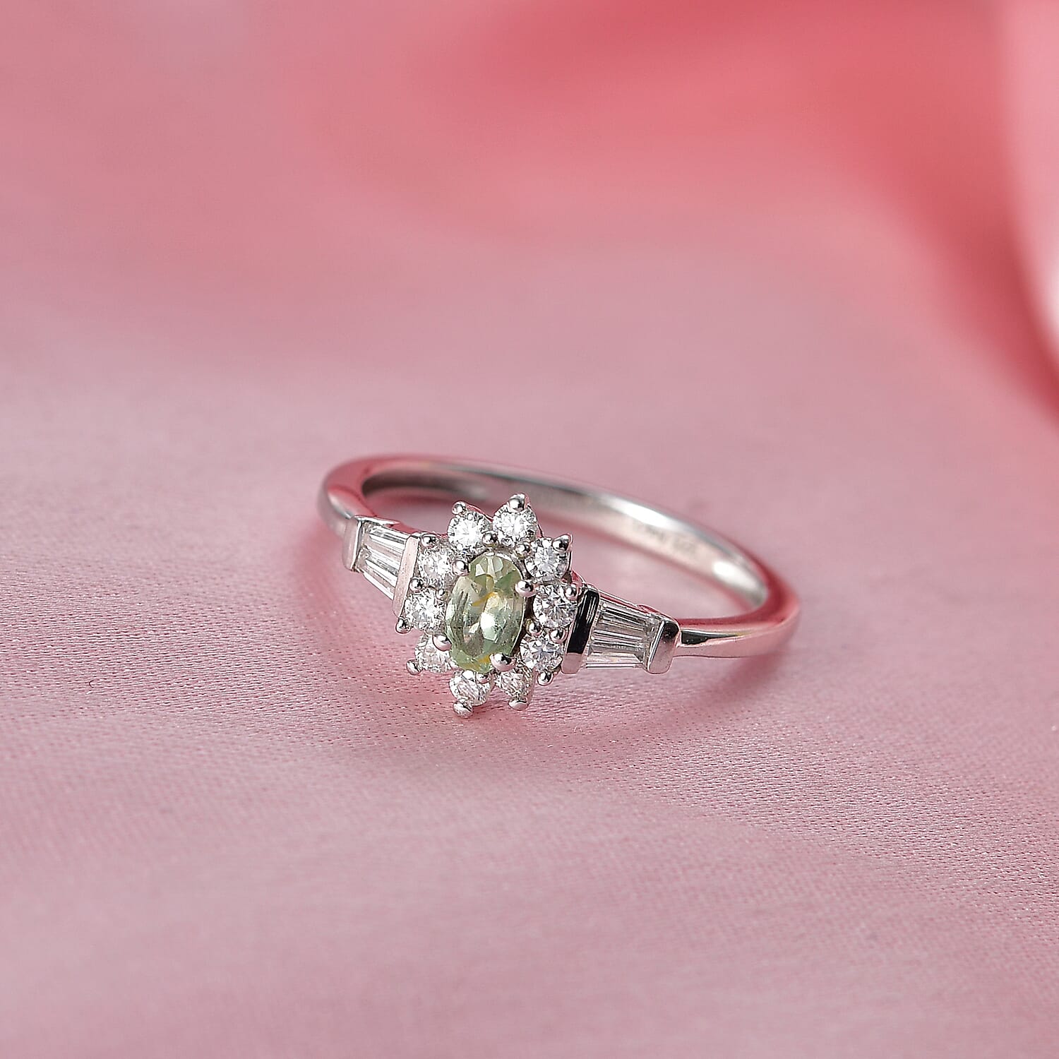 D'Joy Narsipatnam Alexandrite and Moissanite 0.60 ctw Royal Glow Halo Ring in Rhodium Over Sterling Silver (Size 9.0)