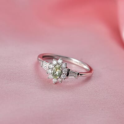 D'Joy Narsipatnam Alexandrite and Moissanite 0.60 ctw Royal Glow Halo Ring in Rhodium Over Sterling Silver (Size 9.0)