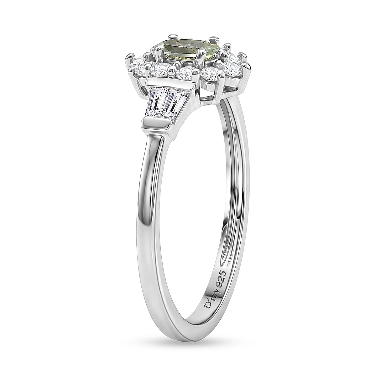 D'Joy Narsipatnam Alexandrite and Moissanite 0.60 ctw Royal Glow Halo Ring in Rhodium Over Sterling Silver (Size 9.0)