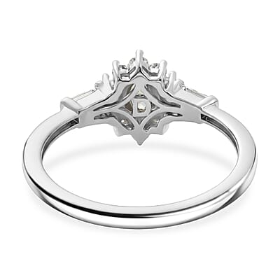 D'Joy Narsipatnam Alexandrite and Moissanite 0.60 ctw Royal Glow Halo Ring in Rhodium Over Sterling Silver (Size 9.0)