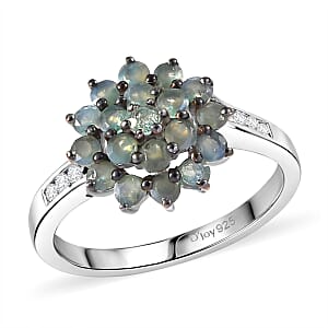 D'Joy Narsipatnam Alexandrite and Moissanite 1.15 ctw Twilight Bloom Ring in Rhodium Over Sterling Silver (Size 6.0)