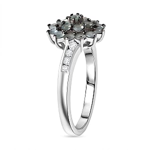 D'Joy Narsipatnam Alexandrite and Moissanite 1.15 ctw Twilight Bloom Ring in Rhodium Over Sterling Silver (Size 6.0)