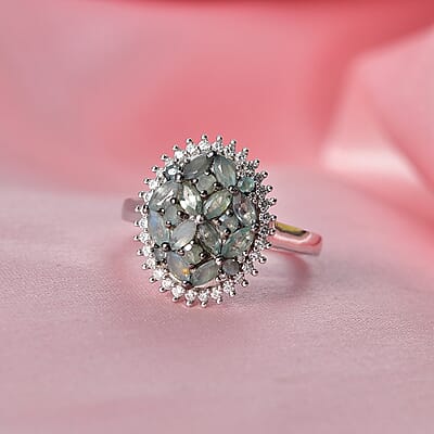 D'Joy Narsipatnam Alexandrite and Moissanite 1.15 ctw Twilight Bloom Ring in Rhodium Over Sterling Silver (Size 7.0)