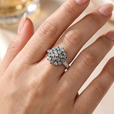 D'Joy Narsipatnam Alexandrite and Moissanite 1.15 ctw Twilight Bloom Ring in Rhodium Over Sterling Silver (Size 7.0)