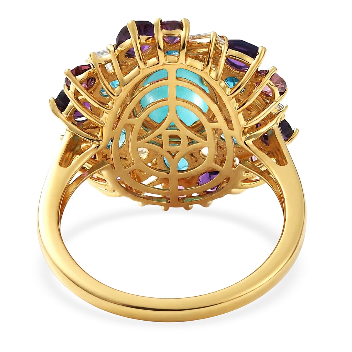 D'Joy Sleeping Beauty Turquoise and Multi Gemstone 5.00 ctw Sky Blossom Ring in 18K Vermeil Yellow Gold Over Sterling Silver (Size 10.0) (Del. in 8-10 Days) image number 4