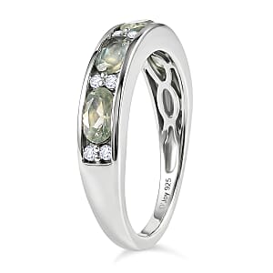 D'Joy Narsipatnam Alexandrite and Moissanite 1.30 ctw Twilight Eternity Band Ring in Rhodium Over Sterling Silver (Size 6.0)