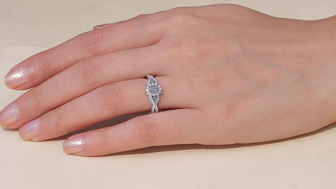 D'Joy Narsipatnam Alexandrite, Moissanite Ring in Rhodium Over Sterling Silver (Size 10.0) 0.80 ctw
