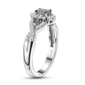 D'Joy Narsipatnam Alexandrite and Moissanite 0.80 ctw Royal Glow Infinity Ring in Rhodium Over Sterling Silver (Size 10.0)