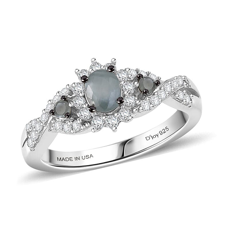 D'Joy Narsipatnam Alexandrite and Moissanite 0.80 ctw Royal Glow Infinity Ring in Rhodium Over Sterling Silver (Size 5.0)