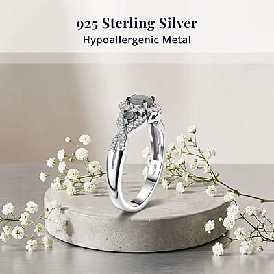 D'Joy Narsipatnam Alexandrite and Moissanite 0.80 ctw Royal Glow Infinity Ring in Rhodium Over Sterling Silver (Size 8.0)