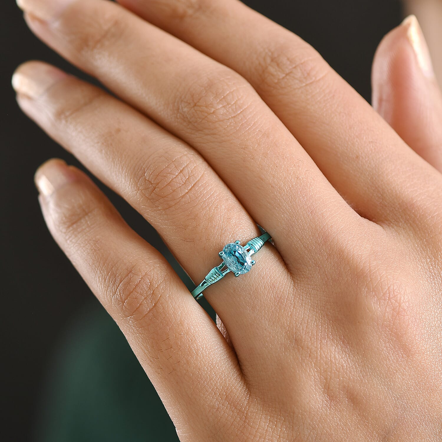 D'Joy Premium Cambodian Blue Zircon 1.30 ctw Ocean wave Ring in Blue E-coat Sterling Silver (Size 10.0)