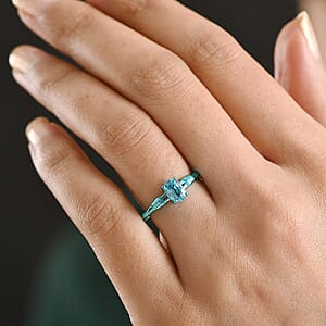 D'Joy Premium Cambodian Blue Zircon 1.30 ctw Ocean wave Ring in Blue E-coat Sterling Silver (Size 5.0)