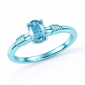 D'Joy Premium Cambodian Blue Zircon 1.30 ctw Ocean wave Ring in Blue E-coat Sterling Silver (Size 6.0)