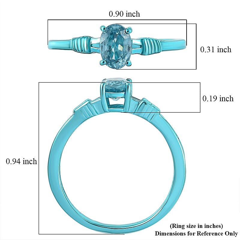 D'Joy Premium Cambodian Blue Zircon 1.30 ctw Ocean wave Ring in Blue E-coat Sterling Silver (Size 6.0)