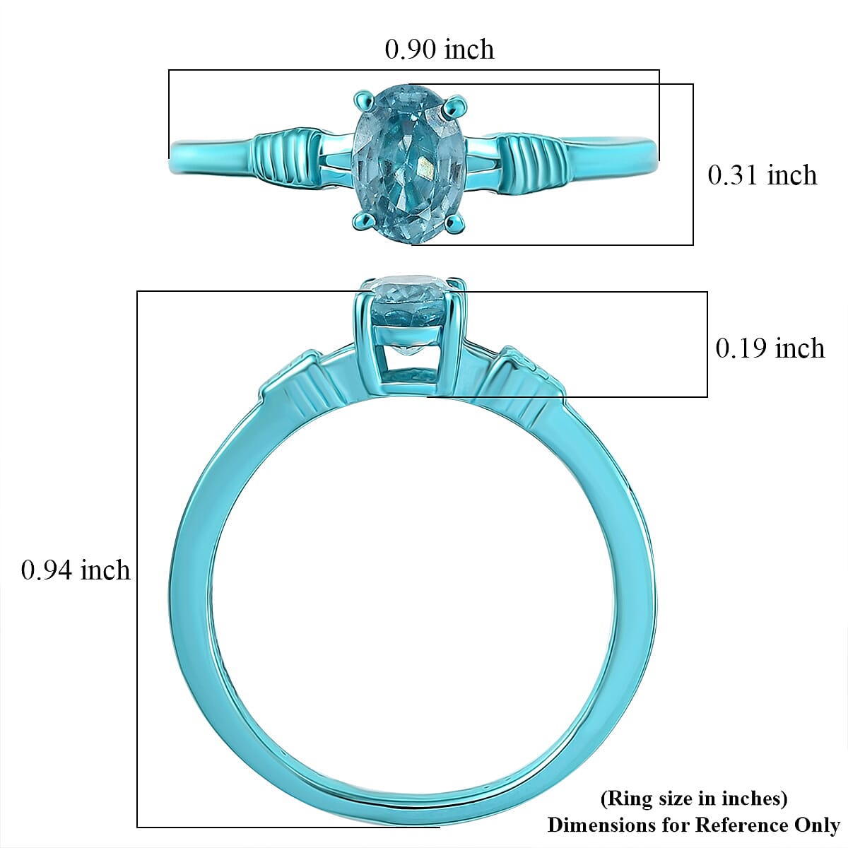 D'Joy Premium Cambodian Blue Zircon 1.30 ctw Ocean wave Ring in Blue E-coat Sterling Silver (Size 8.0) image number 5