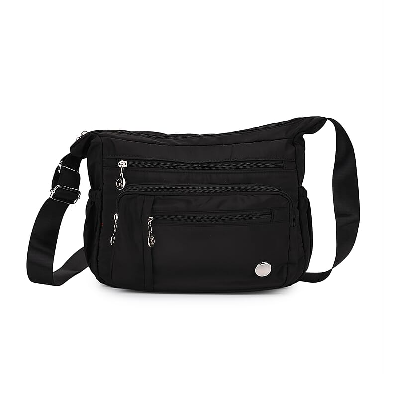 Passage Black Nylon Multi Pocket Crossbody Bag with RFID and Shoulder Strap