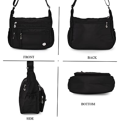 Passage Black Nylon Multi Pocket Crossbody Bag with RFID and Shoulder Strap