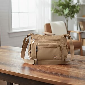Passage Khaki Nylon Multi Pocket Crossbody Bag with RFID and Shoulder Strap