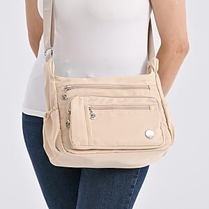 Passage Beige Nylon Multi Pocket Crossbody Bag with RFID and Shoulder Strap