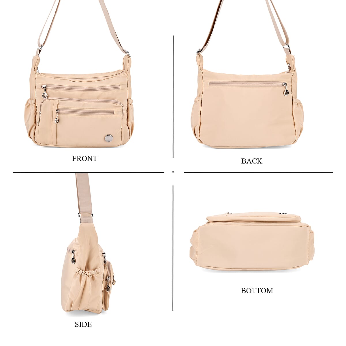 Passage Beige Nylon Multi Pocket Crossbody Bag with RFID and Shoulder Strap image number 4
