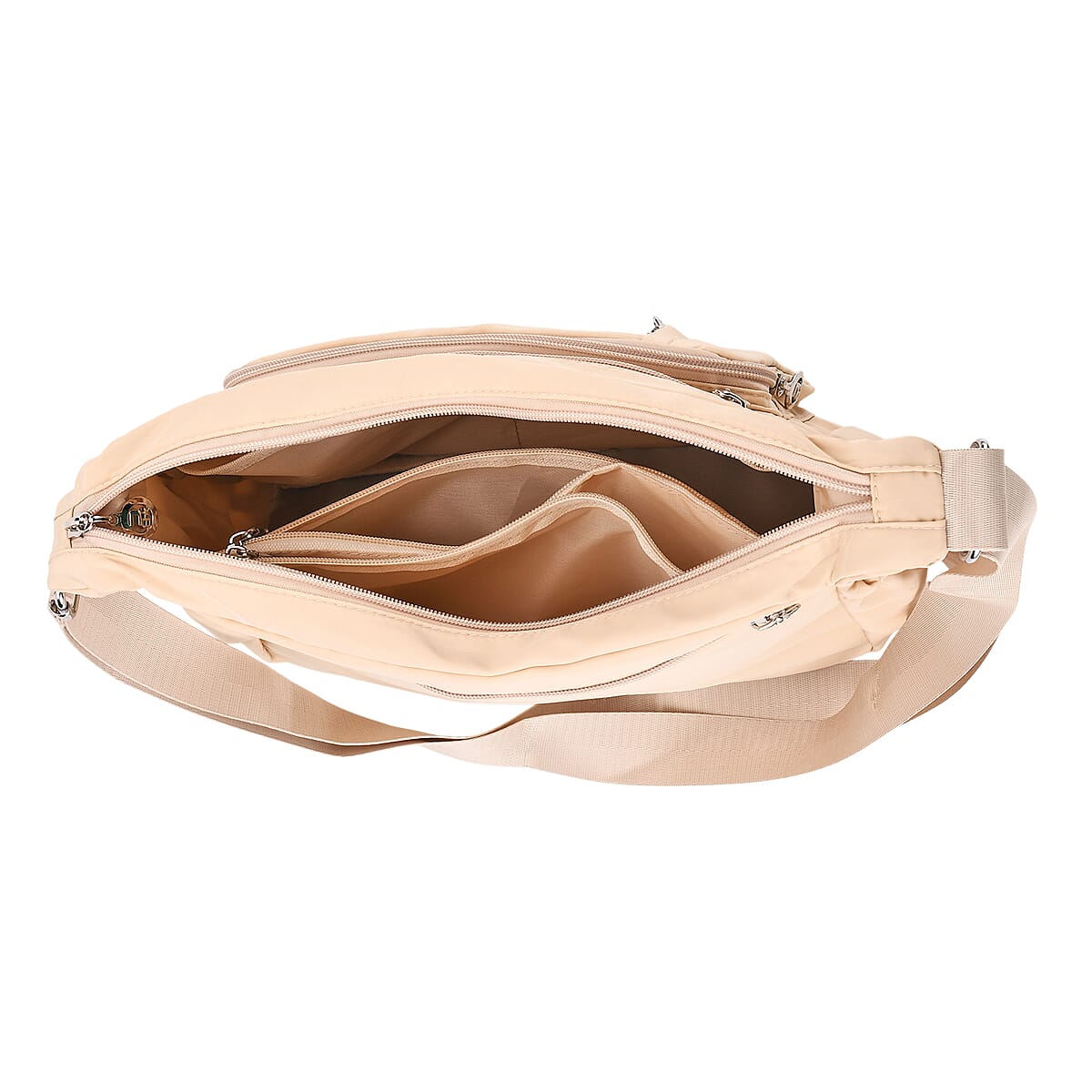 Passage Beige Nylon Multi Pocket Crossbody Bag with RFID and Shoulder Strap image number 5