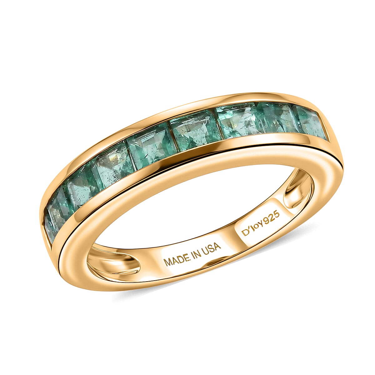D'Joy Premium Kagem Zambian Emerald 1.35 ctw Eternity Band Ring in 18K Vermeil Yellow Gold Over Sterling Silver (Size 6.0)