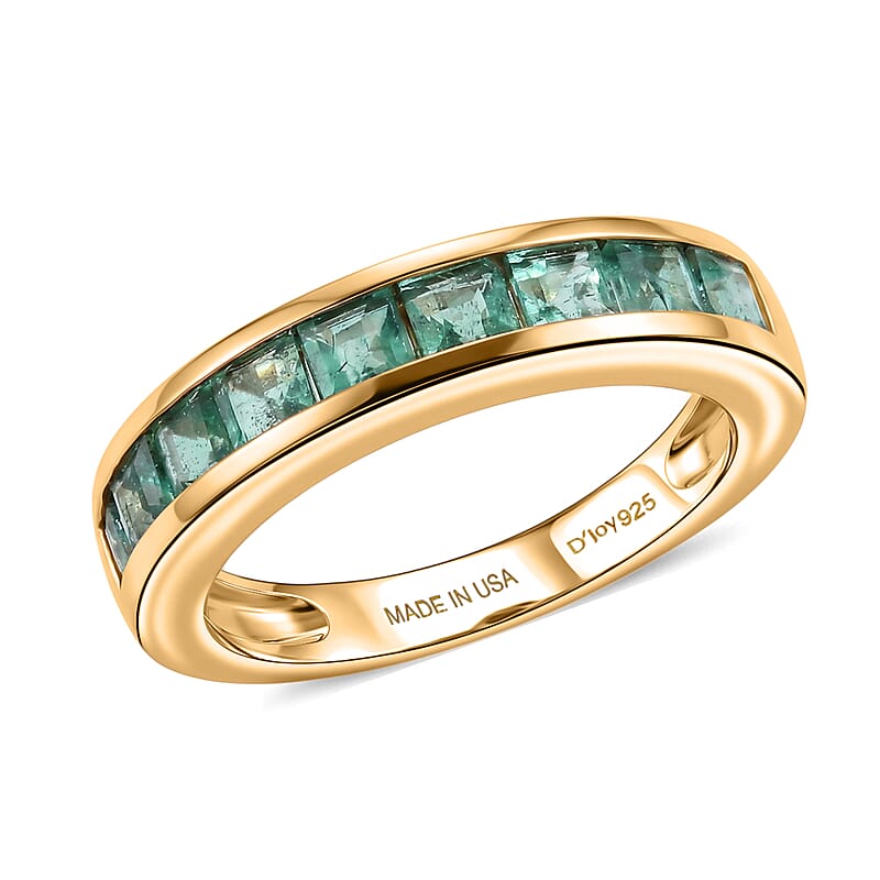 D'Joy Premium Kagem Zambian Emerald 1.35 ctw Eternity Band Ring in 18K Vermeil Yellow Gold Over Sterling Silver (Size 6.0)