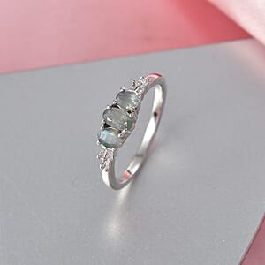 D'Joy Narsipatnam Alexandrite and Diamond 0.70 ctw Regal Shift Three-Stone Ring in Rhodium Over Sterling Silver (Size 10.0)