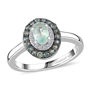Narsipatnam Alexandrite and Luxuriant Lab Grown Diamond G-H SI 1.25 ctw Regal Shift Halo Ring in Rhodium Over Sterling Silver (Size 10.0)