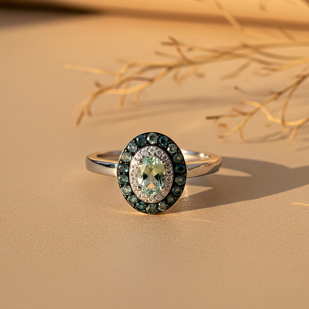 Narsipatnam Alexandrite, Luxuriant Lab Grown Diamond (G-H, SI) Ring in Rhodium Over Sterling Silver (Size 10.0) 1.25 ctw image number 1