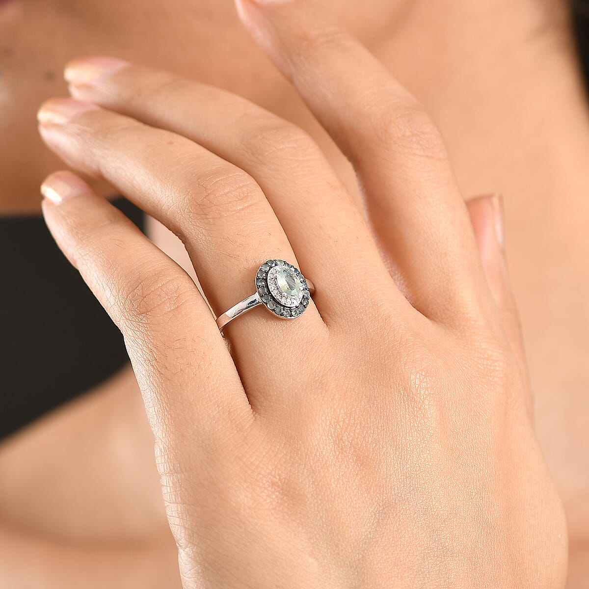 Narsipatnam Alexandrite and Luxuriant Lab Grown Diamond G-H SI 1.25 ctw Regal Shift Halo Ring in Rhodium Over Sterling Silver (Size 6.0) image number 2