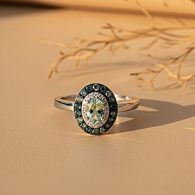 Narsipatnam Alexandrite and Luxuriant Lab Grown Diamond G-H SI 1.25 ctw Regal Shift Halo Ring in Rhodium Over Sterling Silver (Size 7.0)