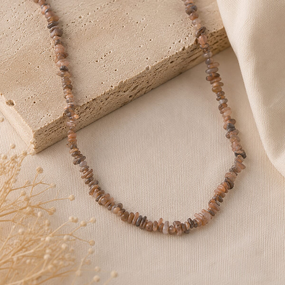 Multi Moonstone 355.00 ctw Beaded Necklace with Lobster Lock in Stainless Steel 32 Inches image number 1