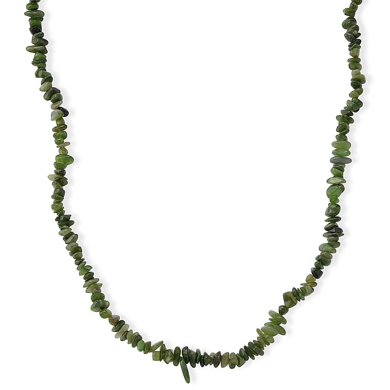 Nephrite Jade 355.00 ctw Beaded Necklace with Lobster Lock in Stainless Steel 32 Inches