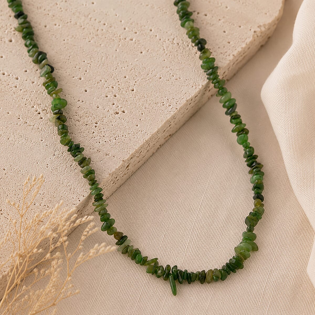 Nephrite Jade 355.00 ctw Beaded Necklace with Lobster Lock in Stainless Steel 32 Inches image number 1