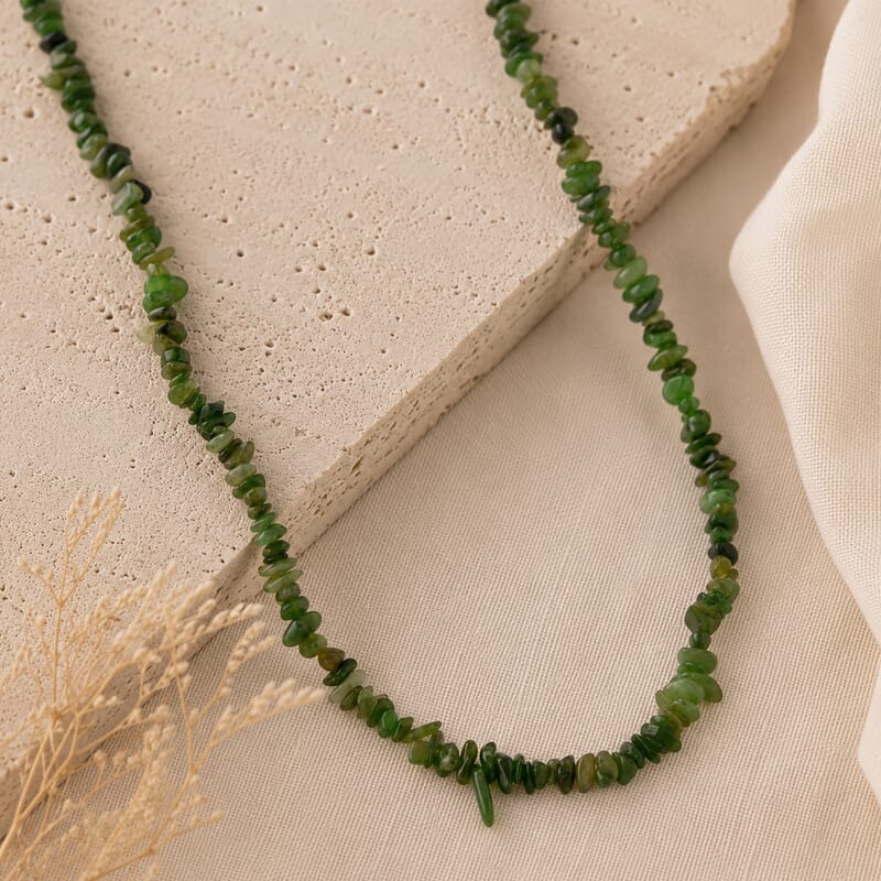 Nephrite Jade 355.00 ctw Beaded Necklace with Lobster Lock in Stainless Steel 32 Inches